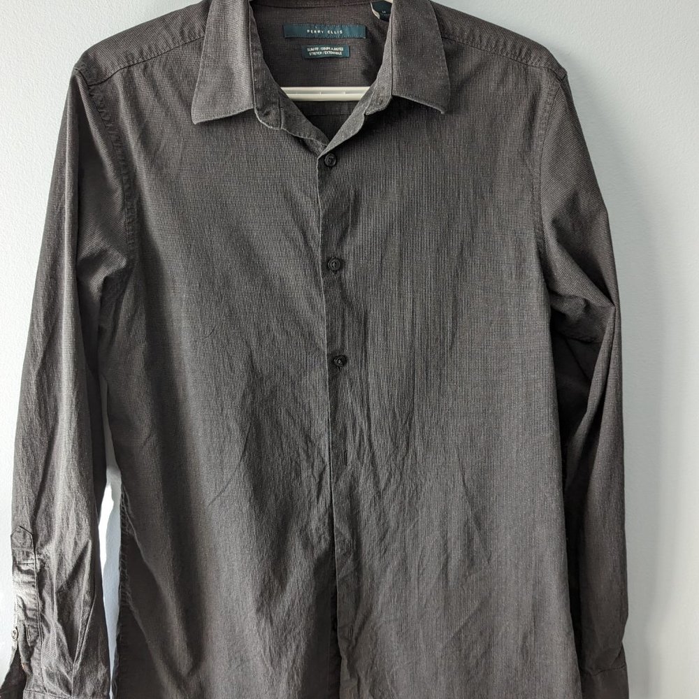 Perry Ellis Dark Green Dress Shirt - Men - Medium
